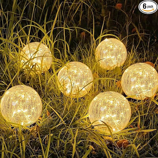 Solar Garden Lights Outdoor Waterproof, 6 Pack LEDs Cracked Glass Ball Light, Ground Landscape Garden Decor, Solar Globe Decorative for Pathway/Patio/Lawn/Yard, 3.9" SyouHome