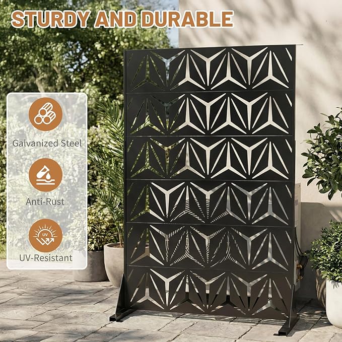 VINGLI Privacy Fence Panels, 72H’’ x 47W’’ Metal Privacy Screen Freestanding, Decorative Privacy Panels for Patio Garden Pool, Outdoor & Indoor (Y-Shaped) VINGLI