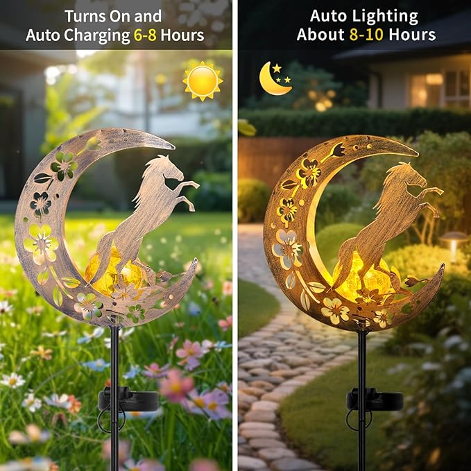 JOBOSI Solar Moon Horse Decorative Light Gift, Portable Decorative Ground Stake Light, Gifts for Women Grandmothers, Garden Lawn Decor Christmas & New Year Gift JOBOSI