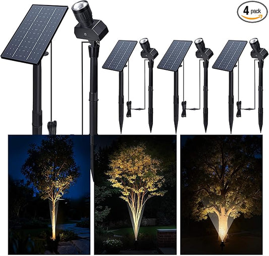 Outdoor Solar Spotlight, Adjustable Angle Landscape Spotlight Waterproof, 2500mAh All Night Separate Panel LED Uplight Dusk to Dawn, 5 Lighting Modes for Outside Patio Wall Path House 4 Pack Varmtalys