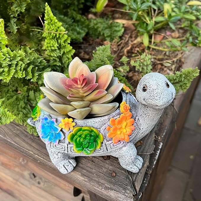 2pcs Small Turtle Planter Window Decor - Resin Succulent Plant Pot with Drainage Hole, Cute Planters for Indoor Plants, Unique Flower Pot Office/Home/Desktop Decoration, Ideal Gifts for Women ASDFG
