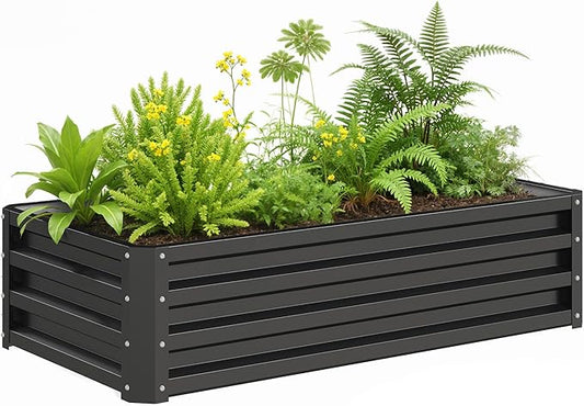Outsunny Galvanized Raised Garden Bed, 4' x 2' x 1' Metal Planter Box, for Growing Vegetables, Flowers, Herbs, Succulents, Gray Outsunny