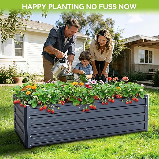 Ohuhu 6x3x1.5FT Metal Raised Garden Bed Outdoor, Reinforced Galvanized Steel Rustproof Planter Box, 100% Non-Toxic, 202 Gal Large Capacity Heavy Duty Raised Beds for Vegetables Flowers Herbs 2-Pack Ohuhu