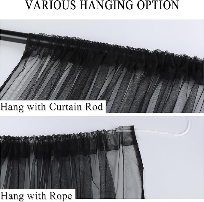 Extra Wide Outdoor Curtains Waterproof Black Voile Mesh Screen Lightweight Privacy Bug Netting for Patio Porch Balcony Pergola Terrace, W125 x L98 inch per Panel, 2 Panels Rootora