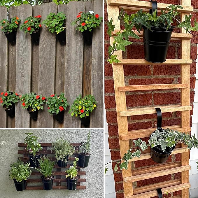 20 Pack 4 Inch Railing Hanging Planter, Black Small Hanging Bucket Planters, Metal Hanging Flower Pots, Metal Railing Bucket for Outdoor, Balcony, Fence, and Porch with Detachable Handles Rootora