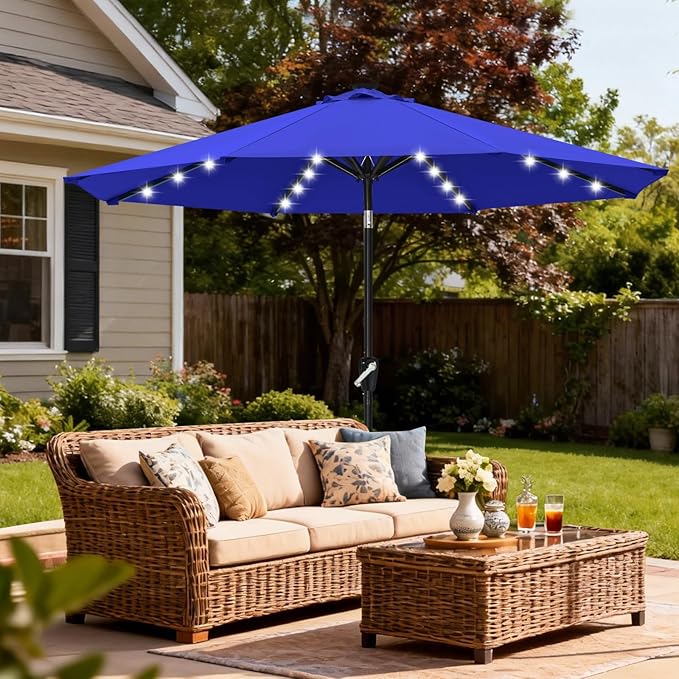 ABCCANOPY Solar Led Patio Umbrellas with 32LED Lights 11FT (Blue) ABCCANOPY