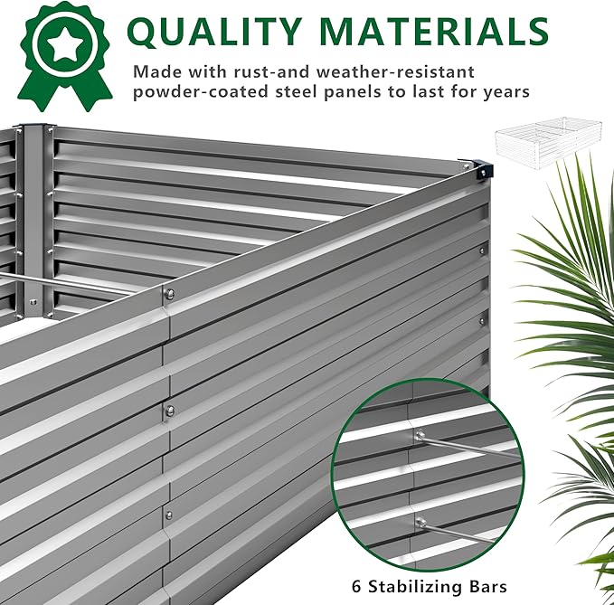 8x4x1.5FT Galvanized Raised Garden Bed,Vegetable Boxes-Rectangle Metal Flower Box,Large Planter Raised Beds Outdoor Garden for Planting,Fruit,Herb-Silver DIIYIV