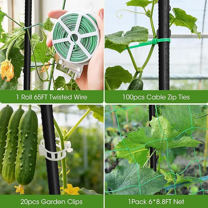 Cucumber Trellis for Raised Bed,U-Shape Garden Trellis for Climbing Plants Outdoor, Metal Arch Vegetables Trellis, Plant Support for Vine (Black, 63" Lx21.6 Wx47.2 H-Large) MQHUAYU
