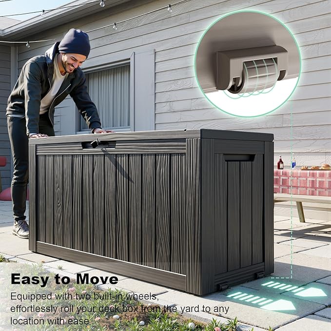 EasyUp 90 Gallon Outdoor Deck Box Waterproof, UV Resistant Resin Outdoor Storage Box for Delivery, Porch, Patio and Garden, Black EASYUP