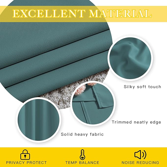 NICETOWN Blackout Room Darkening Window Curtain - Thermal Insulated Solid Grommet Blackout Curtain/Drape for Living Room/Villa (Sea Teal, Single Panel, 80 by 108-inch) NICETOWN