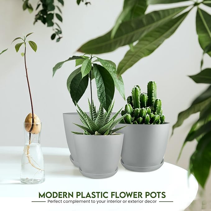 Utopia Home - Plant Pots Indoor with Drainage - 7/6.6/6/5.3/4.8 Inches Flower Pots for Indoor Planter - 5 Pack Plastic Planters - Ideal for Stocking Stuffers or Home Christmas Decorations - Gray UTOPIAHOME
