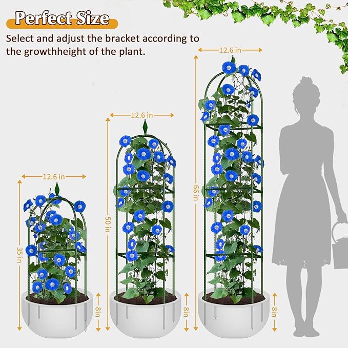 Garden Trellis for Climbing Plants, Tomato Cage, Rose, Flowers, Grape, Pea, Cucumber Trellis, Rustproof Plastic Coated Metal Plant Support for Potted Plants Indoor Outdoor - 2PC Plant Trellis CLFUN