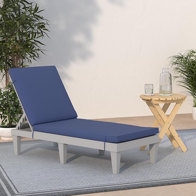 Best Choice Products Outdoor Lounge Chair, Resin Patio Chaise Lounger for Poolside, Backyard, Porch w/Seat Cushion, Adjustable Backrest, 5 Positions, 330lb Capacity - Gray/Navy BestChoiceProducts