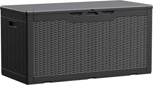 Devoko 100 Gallon Waterproof Large Resin Deck Box Indoor Outdoor Lockable Storage Container for Patio Furniture Cushions Garden Tools (100 Gallon, Black)