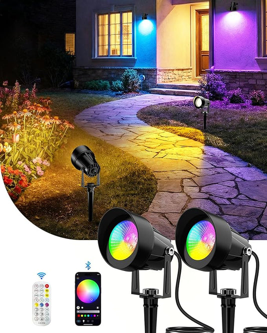 CORESLUX Christmas Smart Spot Lights Outdoor, Color Changing Warm White Landscape Lights with APP and Remote Control, Spotlight Waterproof for Garden Yard Patio Landscape CORESLUX
