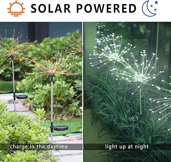 2 PCS Solar Firework Light, Outdoor Solar Garden Decorative Lights 120 LED Powered 40 Copper Wires String DIY Landscape Light for Walkway Pathway Backyard Christmas Decoration Parties (Cool White) YOTOZU