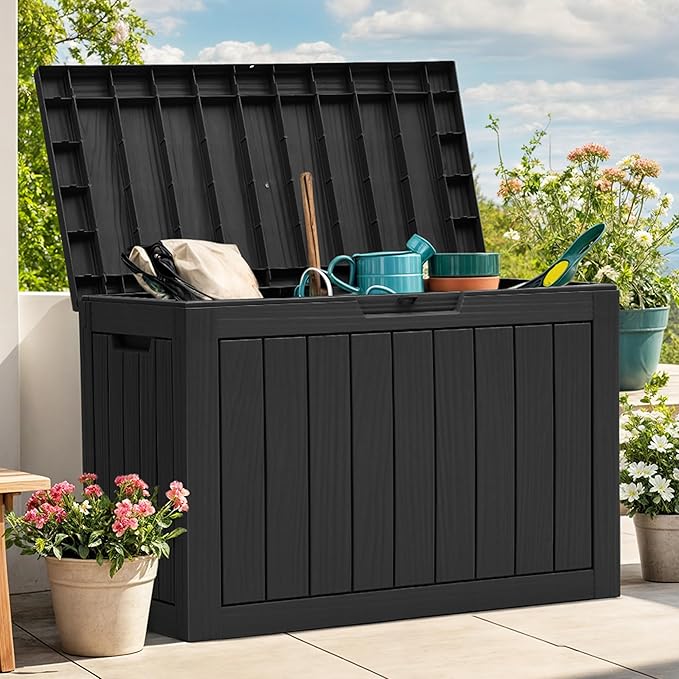 YITAHOME 45 Gallon Deck Box, Outdoor Storage Box for Patio Cushions, Outdoor Tools, Gardening Tools, Sports Equipment, and Throw Pillows, Lockable and Waterproof, Black YITAHOME