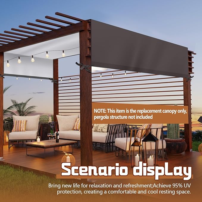 Universal Pergola Replacement Canopy Outdoor Canopy Shade Cover Waterproof Shade Top Cover for Outdoor Patio Porch Backyard(10 x 10 ft,Coffee) Wowangce