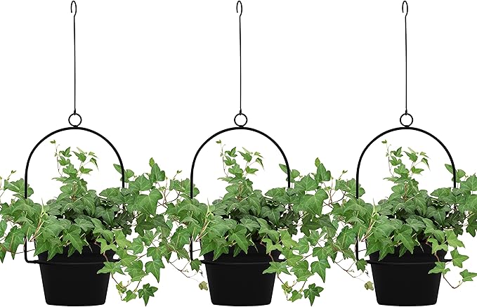 Gardzen 3 Packs Hanging Pots for Plants Outdoor & Indoor, Black Hanging Planter, Pot Hangers for Plant Flower Gardzen