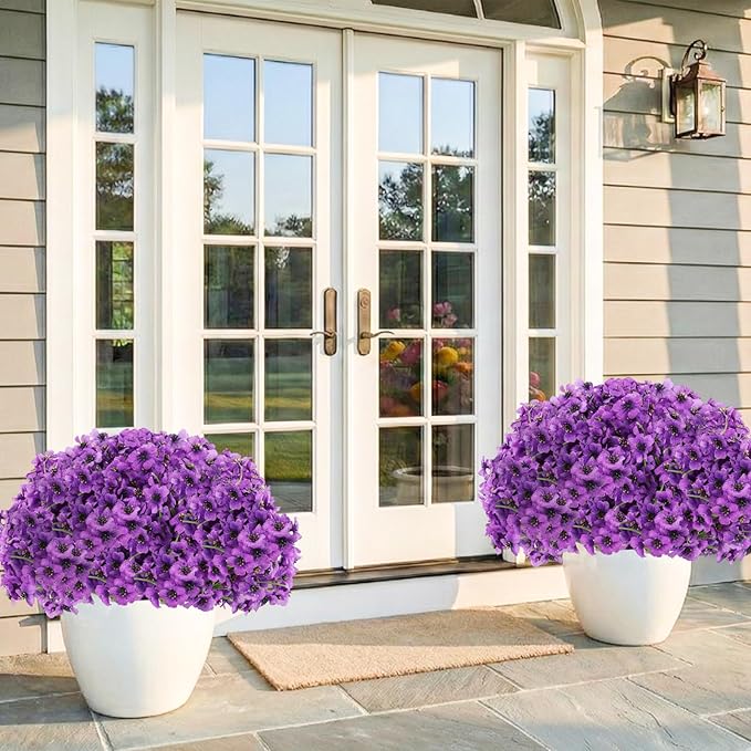 22 Bundles Artificial Flowers Outdoor, Faux Flowers UV Resistant with Plastic Plants, Faux Silk Flowers for Outdoors Outside Front Porch Hanging Planter Window Box Garden Decoration Powbrace