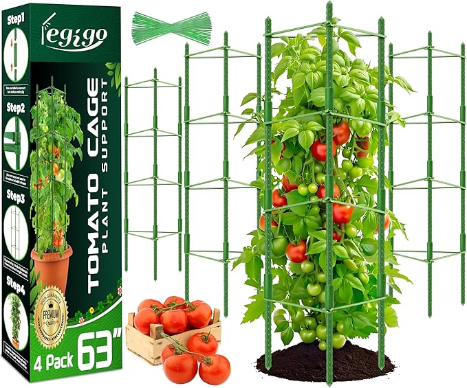 Legigo 4-Pack Tomato Cage for Garden Plant Support- Up to 63inch Garden Stakes Tomato Cage, Tomato Trellis for Potted Plants, Tomato Cages Plant Stakes for Climbing Vegetables Plants Flowers Legigo