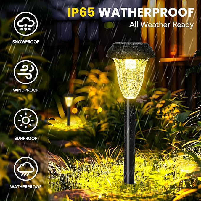 GIGALUMI 12 Pack Solar Light Outdoor Waterproof, Warm White Pathway Lights Solar Powered, Landscape Lighting, Garden Lights for Decor, Patio, Garden, Yard, Pathways, Walkway GIGALUMI