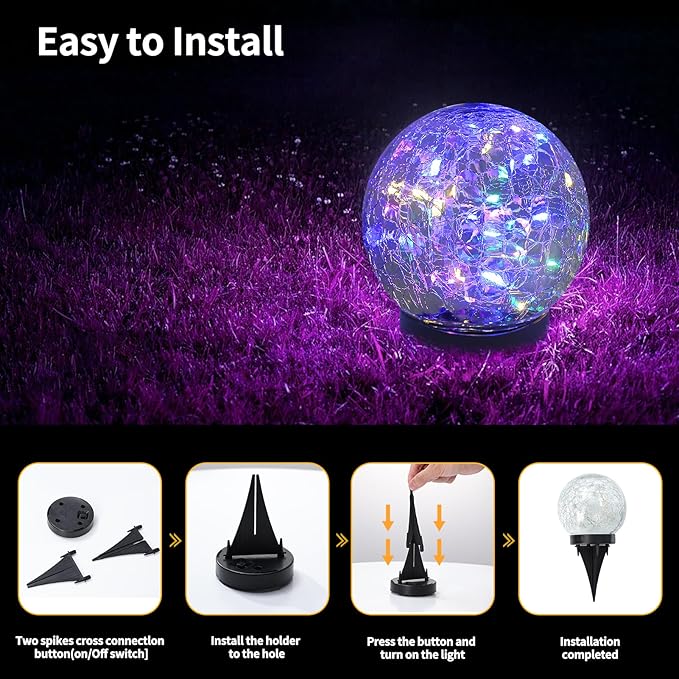 Solar Globe Lights Outdoor Waterproof-Solar Balls for Garden-Cracked Glass Ball Lights Outdoor-Solar Orbs for Outside-Decorations for Patio and Yard Lawn Backyard Decor JKIMK