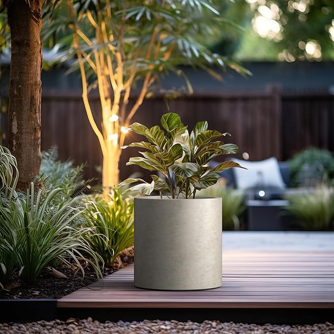 Kante 15.7" Dia Round Concrete Planter, Modern Style Large Cylindrical Plant Pot with Drainage Hole and Rubber Plug for Indoor Outdoor Patio, Weathered Concrete Kante