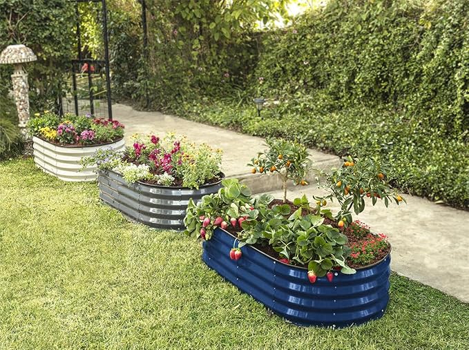 Plant & Plot Galvanized Raised Garden Beds Outdoor // 4×2×1 ft (2-Pack) Planter Raised Beds for Gardening, Vegetables, Flowers // Large Metal Garden Box // Patented Tool-Free Design (Navy) PlantPlot