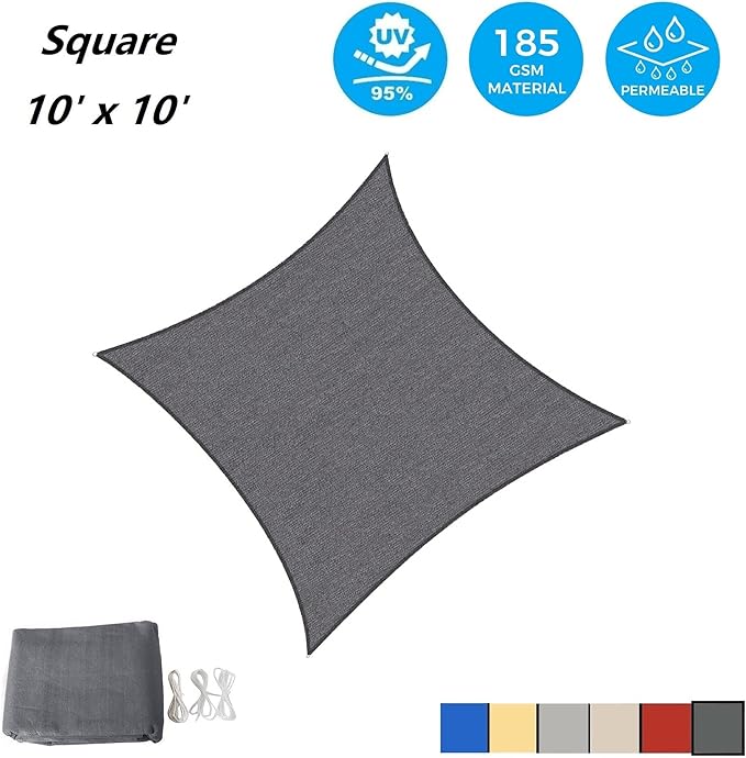 AsterOutdoor Sun Shade Sail Rectangle 10' x 10' UV Block Canopy for Patio Backyard Lawn Garden Outdoor Activities, Graphite AsterOutdoor