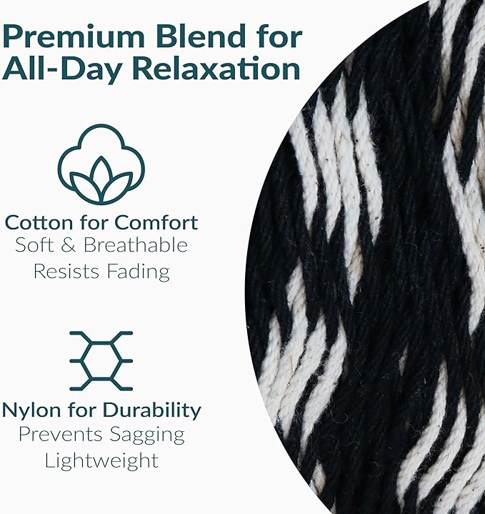 Sunnydaze Handwoven XXL Thick Cord Mayan Double Hammock for Outside - 625-Pound Capacity Heavy-Duty Outdoor Hammock - Black/Natural SunnydazeDecor