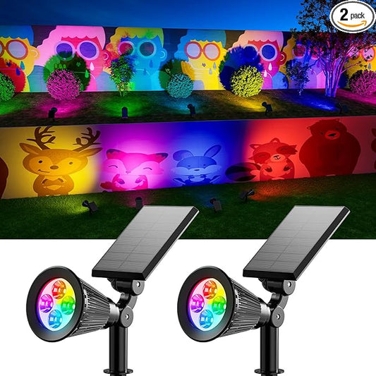2 Pack Color Changing Solar Spotlights Outdoor for Tree, Flower, Plant, Statue, Sign, Decorative wall, Waterproof Rainbow Lanscape Spot Uplights for House Outside, Yard, Garden, Patio, Pathway, Pool FALOVE