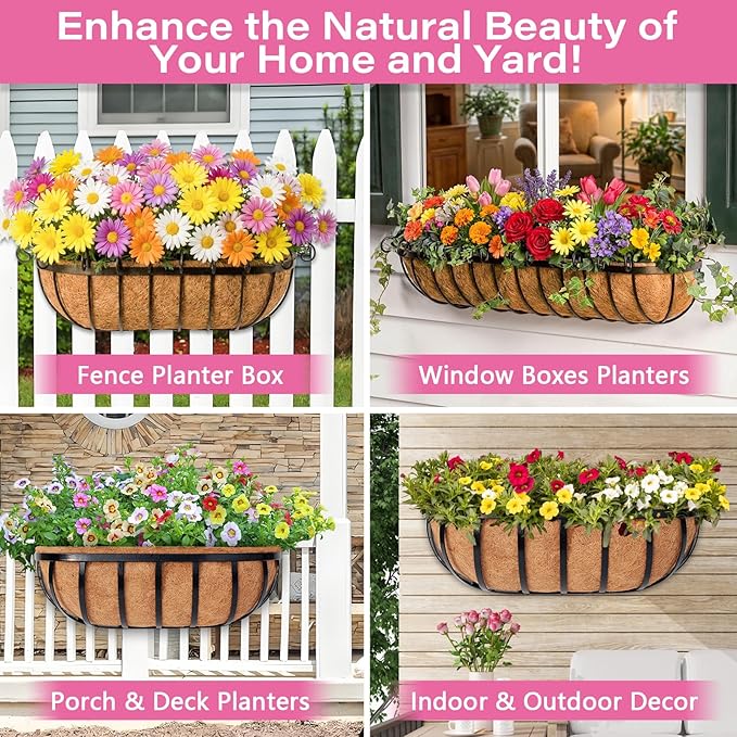Legigo 4 Pack 24 Inch Natural Trough Coco Liner for Planters- Window Box Liners Coconut Basket Liners, Planter Box Coconut Liner for Window Flower Box Pots, Fence Trough Planter, Wall Planter Basket Legigo