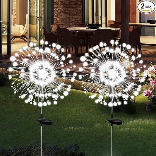 Solar Garden Lights Solar Firework Light Outdoor Waterproof 2 Pack Solar Powered Art Stake Twinkle Lights Outside Decor 180 LED Sparklers String Light for Yard Pathway Decorations (White) SolarEra-FREETOSHINE