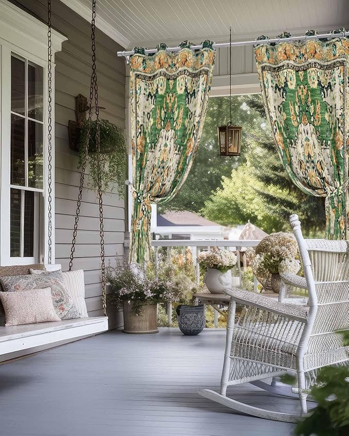 Ombre Green Boho Outdoor Curtains for Patio Waterproof, Grommet Privacy Curtain Drapes Weatherproof Outside Curtains for Porch GazeboPergola Cabana 1 Panel 54x108inch Vintage Ethnic Tribal Geometric Rootora