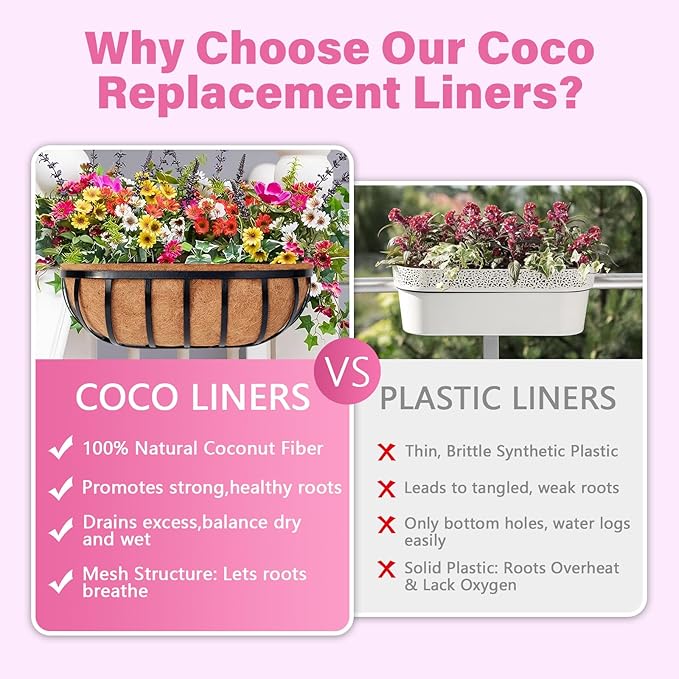 Legigo 4 Pack 24 Inch Natural Trough Coco Liner for Planters- Window Box Liners Coconut Basket Liners, Planter Box Coconut Liner for Window Flower Box Pots, Fence Trough Planter, Wall Planter Basket Legigo