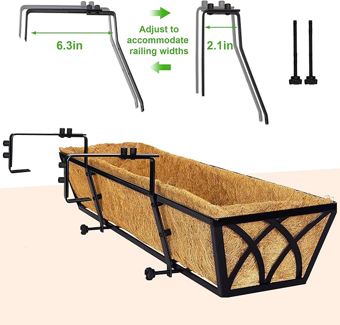 24in 4pcs Planter Box with Coco Liner, Rust-Resistant Metal Frame, Drainage Hole, Indoor/Outdoor Use, Black Finish LAWYAMAI