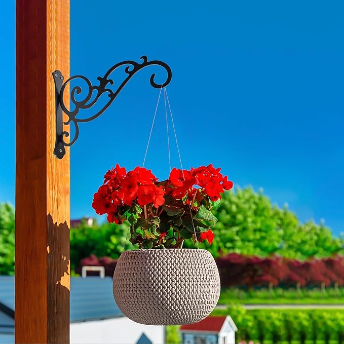 Hanging Planter Hooks 6-Inch 2 Pcs,Outdoor Hanging Brackets Wall Hook Heavy Duty Brackets,Black Iron Planters Hook Indoor/Outdoor Planter Hanger Brackets HCDHAKN