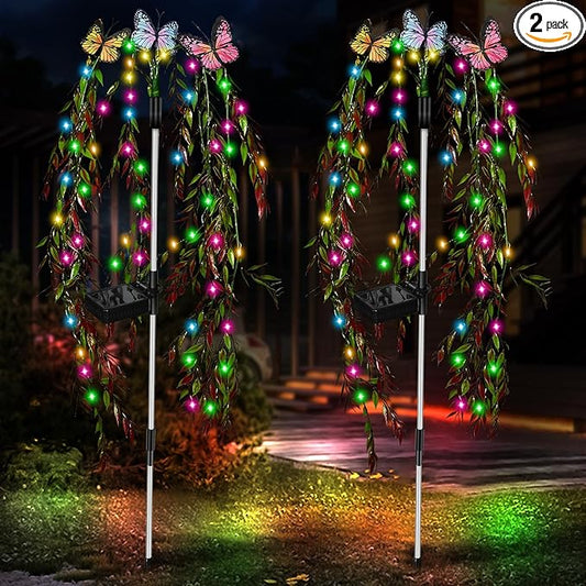 Solar Garden Lights Outdoor Decorative Waterproof, 69LED Swaying Tree Solar Lights for Outside, Butterfly Flower Lights Solar Power Yard Decor for Pathway Patio Lawn Grave Decorations LightUpYourLife