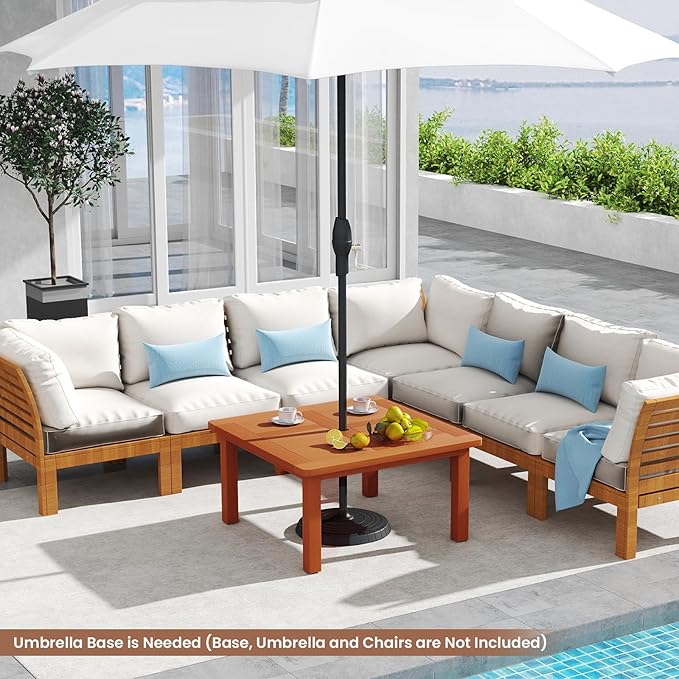 Tangkula Patio Coffee Table with Umbrella Hole, 35.5 Inches Outdoor Solid Square Wood Side Table with Slatted Tabletop & Teak Oil Finish, for Yard, Balcony, Deck TANGKULA