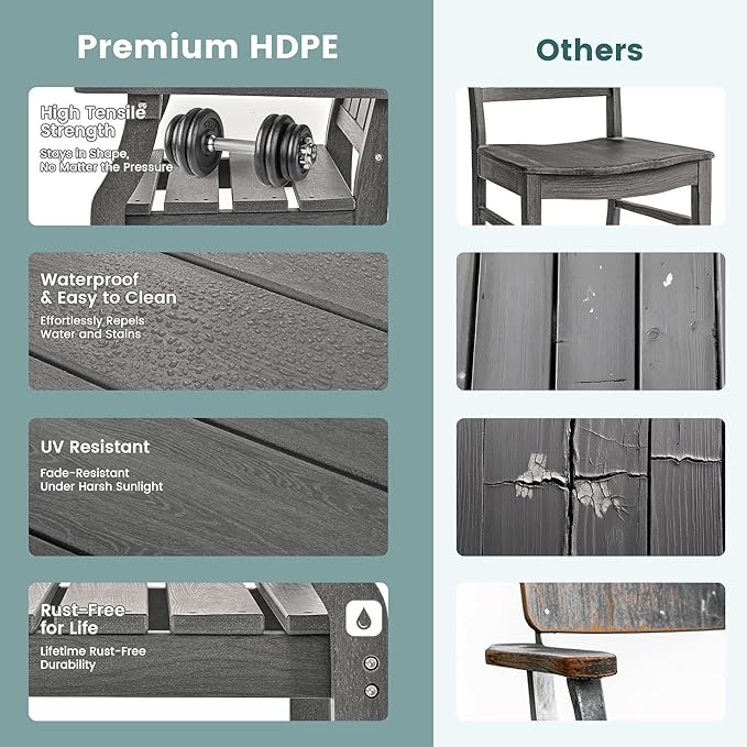 Pamapic 7 PCS Outdoor Dining Set, Spacious HDPE Outdoor Table and Chairs, Wood Grain Patio Furniture Sets with Elegant Armrest, All-Weather Outdoor Furniture with Umbrella Hole, Gray Pamapic