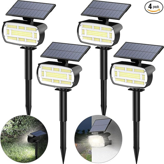 Fabrito Large Solar Spot Lights Outdoor 4 Pack, 1000 Lumens High Brightness, IP65 Waterproof Solar Spotlight with 136 LEDs, Dusk to Dawn Solar Landscape Lights for Yard, Garden, Pathway, Plants(White) Fabrito