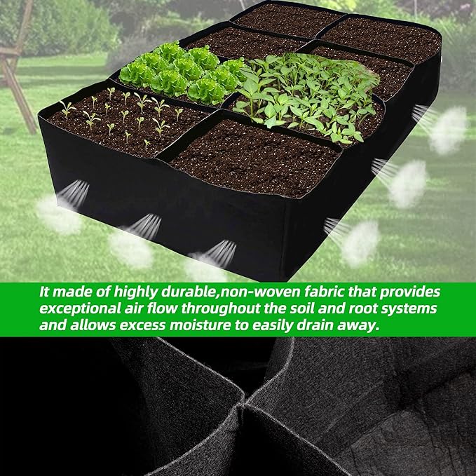 CJGQ Fabric Raised Garden Bed, 128 Gallon 8 Grids Plant Grow Bags, 3x6FT Planter Raised Beds for Growing Vegetables Potatoes Flowers, Rectangle Planting Container for Outdoor Gardening CJGQ