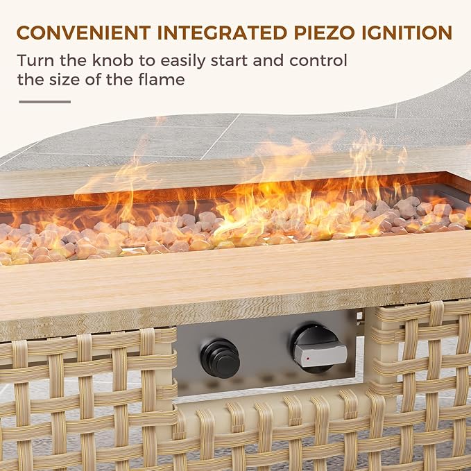 Grand patio 10-Piece Patio Furniture Set with 47" Fire Pit Table, Outdoor Conversation Set & 50,000 BTU 47 Inch Rectangle Propane Fire Pit & Storage Box with Water Resistant Thick Cushions, Cream GrandPatio