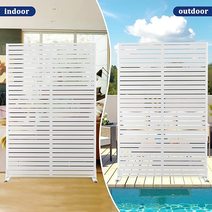 FENCY Outdoor Privacy Screen, 72" H×47" W Metal Privacy Screen, Outdoor Freestanding Privacy Screen & Panels for Deck Patio Balcony(White-Louvered) FENCY