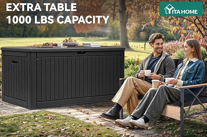 YITAHOME 260 Gallon Large Deck Box with Divider & Side Handles, Outdoor Double-Wall Storage for Patio Furniture Cushions, Garden Pool Accessories, Water Resistant & Lockable YITAHOME