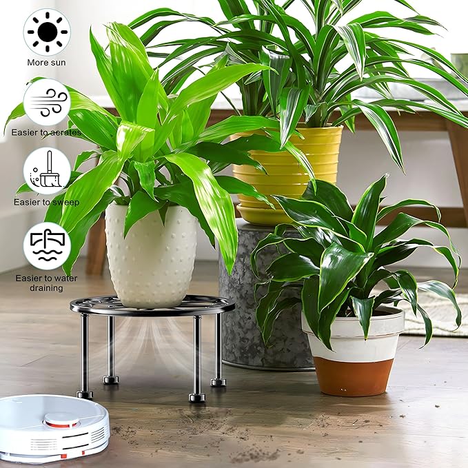 Garden Gifts Plant Lovers Gifts 3 Packs Black Metal Plant Stand with Anti-Slip Base Rustproof Heavy Duty Decorative Round Flower Stand Display Shelf for Indoor/Outdoor MetalBlackPlantStands