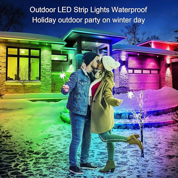 AILBTON 400FT Outdoor LED Strip Lights Waterproof,IP68 Outside Led Light Strips Waterproof with Bluetooth App Remote Control,Music Sync RGB Exterior Led Rope Lights,for Balcony,Deck,Roof,Garden,Pool AILBTON