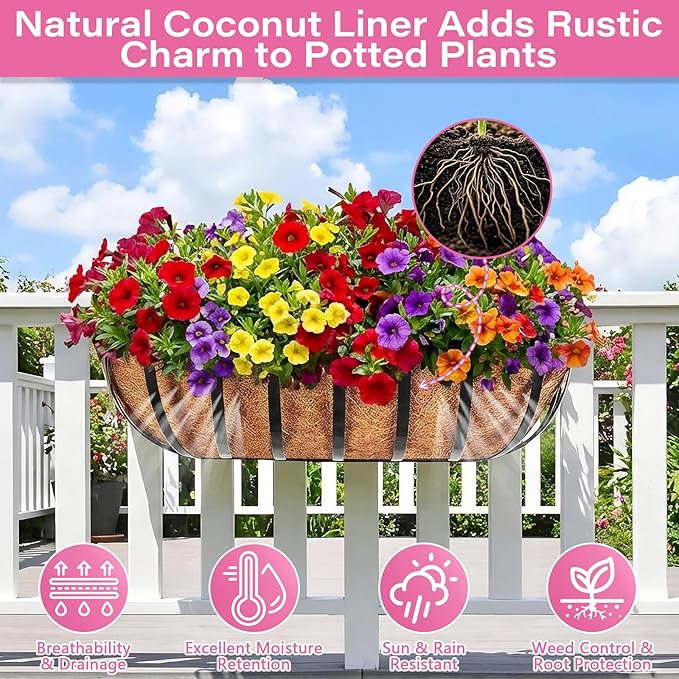 Legigo 4 Pack 24 Inch Natural Trough Coco Liner for Planters- Window Box Liners Coconut Basket Liners, Planter Box Coconut Liner for Window Flower Box Pots, Fence Trough Planter, Wall Planter Basket Legigo