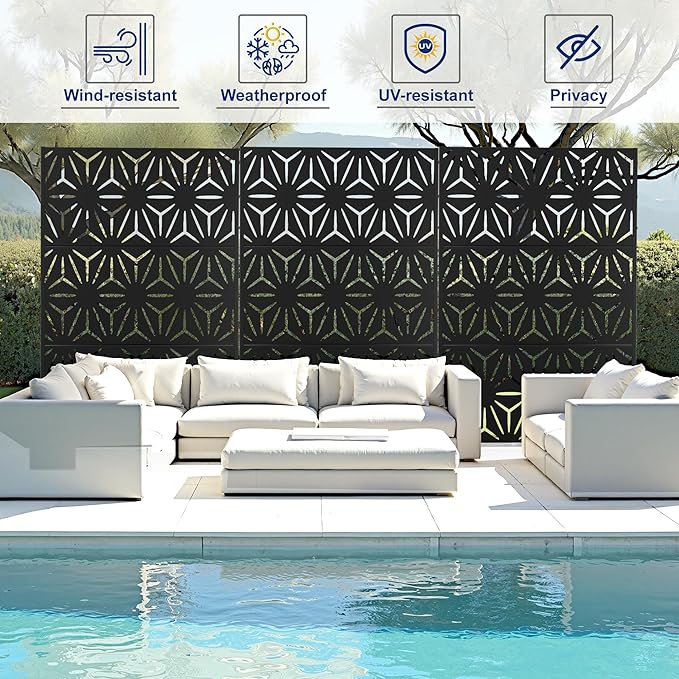 Outdoor Privacy Screen,72" H×47" W Metal Privacy Screen, Freestanding Privacy Fence Panels for Patio FENCY